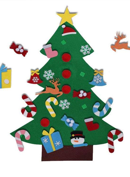 WELLXUNK Fieltro Árbol de Navidad,DIY Árbol de Navidad,Árbol de Fieltro,Árbol de Navidad Fieltro DIY,con 26Pcs Adornos Desmontables Año Nuevo Navidad Regalo para Niños 